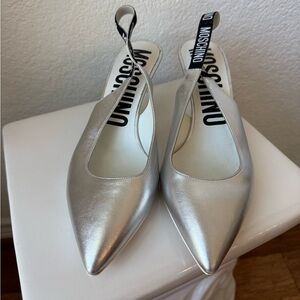 Moschino Silver Pointed Slingback Heels Size 39